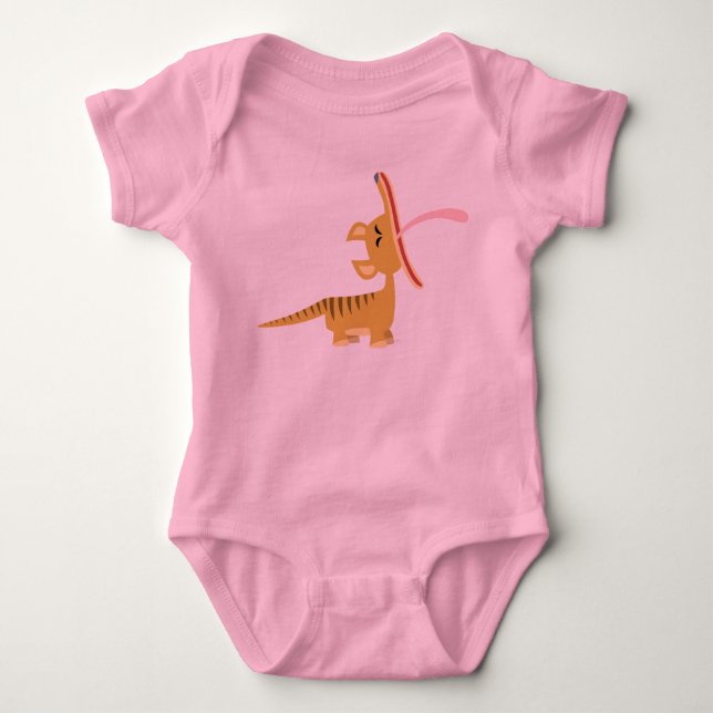 Cute Cartoon Yawning Thylacine Baby T-Shirt Bodysuit (Front)