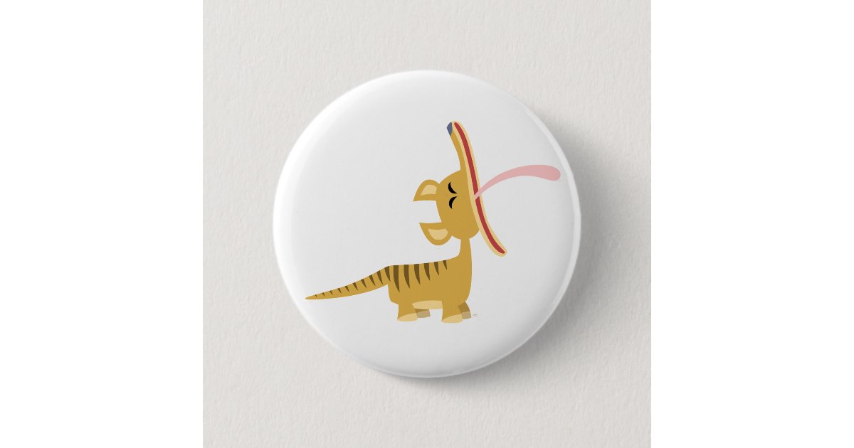 Cute Cartoon Yawning Thylacine Button Badge | Zazzle.com