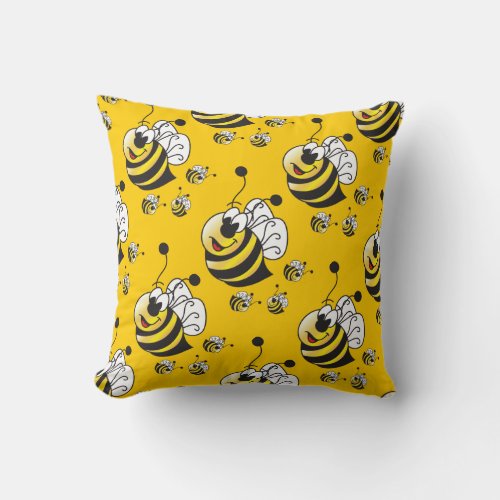 Cute Cartoon Yellow Bumble Bee Throw Pillow
