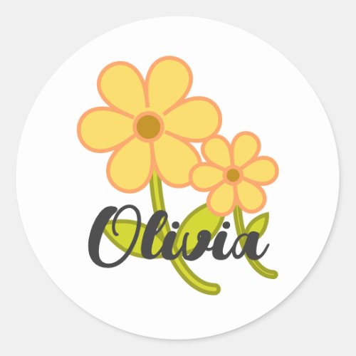 Cute Cartoon Yellow Flower Personalized Girly  Classic Round Sticker