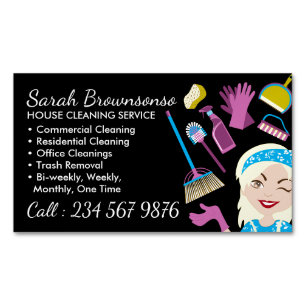 Cute Cartoon Yellow House Cleaning Service Maid Business Card Magnet