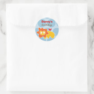 Cute Cartoon Yellow Lion Fun Kid's Birthday Party Classic Round Sticker