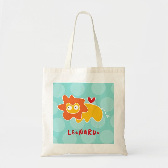 Cute Cartoon Yellow Lion Love Fun Dots Boy Kids Tote Bag (Front)