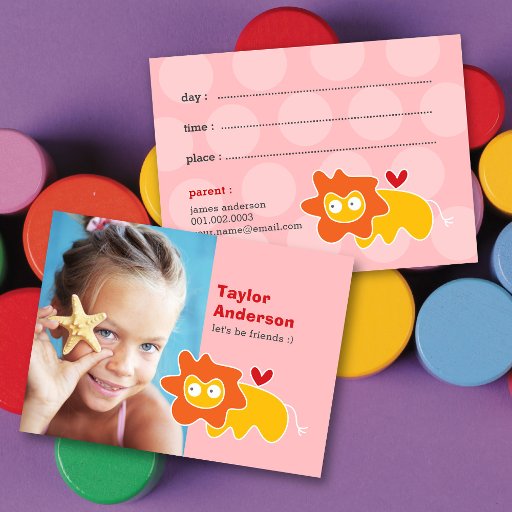 Customizable Cartoon Lion Kids Custom Photo Playdate Card Business Card Template