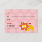 Cute Cartoon Yellow Lion Photo Kid's Play Date Calling Card (Back)