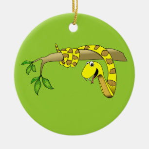 Cute Cartoon Yellow Snake in a Tree Reptile Ceramic Ornament
