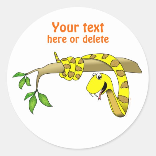Cute Cartoon Yellow Snake in a Tree Reptile Classic Round Sticker