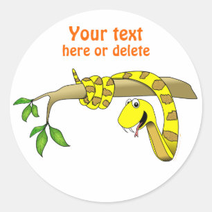 Cute Cartoon Yellow Snake in a Tree Reptile Classic Round Sticker
