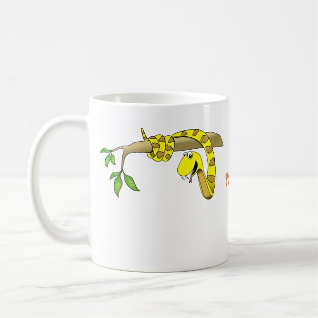 Cute Cartoon Yellow Snake in a Tree Reptile Coffee Mug (Left)