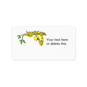 Cute Cartoon Yellow Snake in a Tree Reptile Label