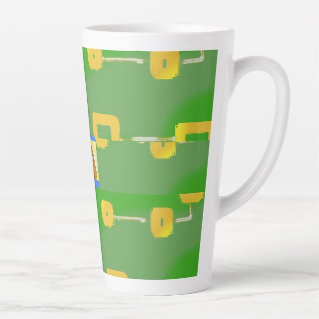 Cute Cartoon Yellow Squares Green  Latte Mug (Right)
