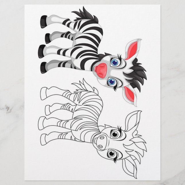 Cute Cartoon zebra coloring page (Front)