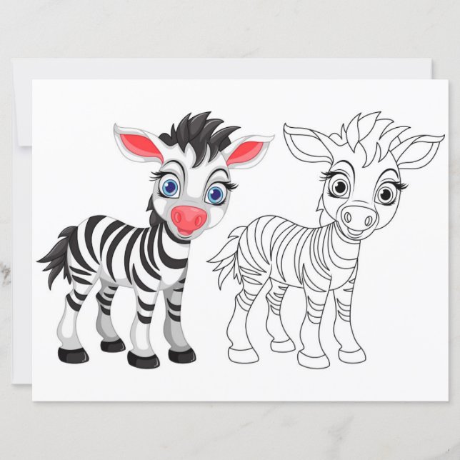 Cute Cartoon zebra coloring page (Front)