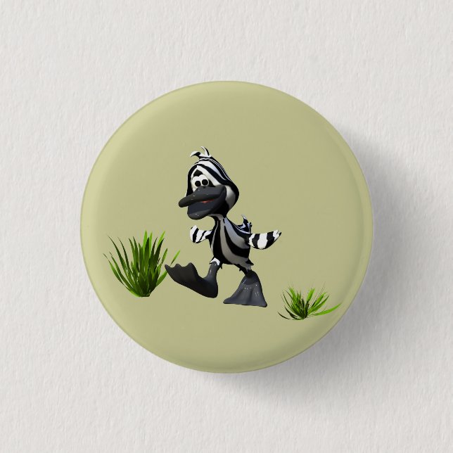 Cute Cartoon Zebra Duck Button (Front)