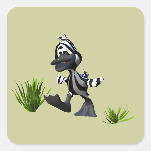 Cute Cartoon Zebra Duck Square Sticker (Front)