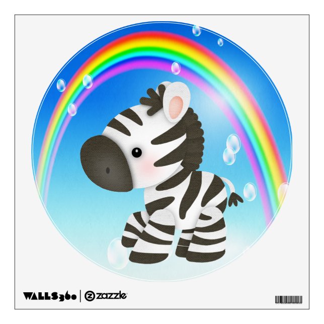 Cute Cartoon Zebra & Rainbow Wall Decal (Front)