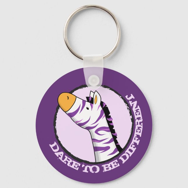 Cute Cartoon Zebra with Colorful Stripes Keychain (Front)