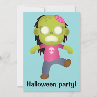 Cute Cartoon Zombie Girl Halloween Party Invitation