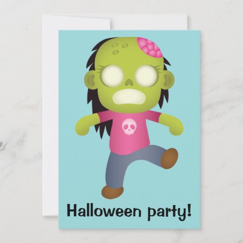 Cute Cartoon Zombie Girl Halloween Party Invitation