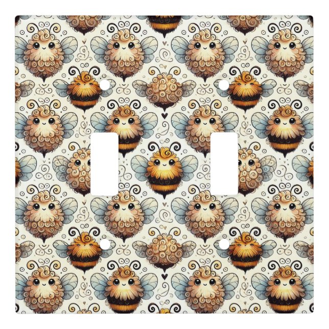 Cute, cartoonish bee light switch cover (Front)