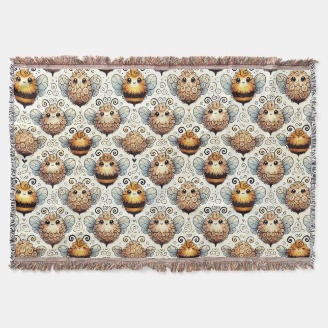 Cute, cartoonish bee throw blanket (Front)