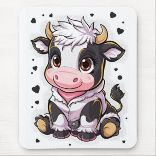 Cute cartoonish cow with large expressive eyes mouse pad