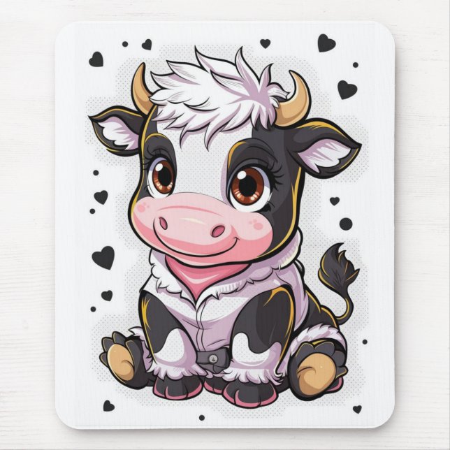 Cute cartoonish cow with large expressive eyes mouse pad (Front)