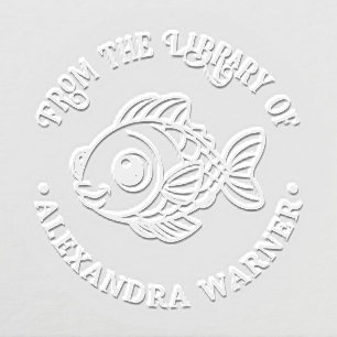 Cute Cartoonish Puffy Fish Library Book Name Embosser