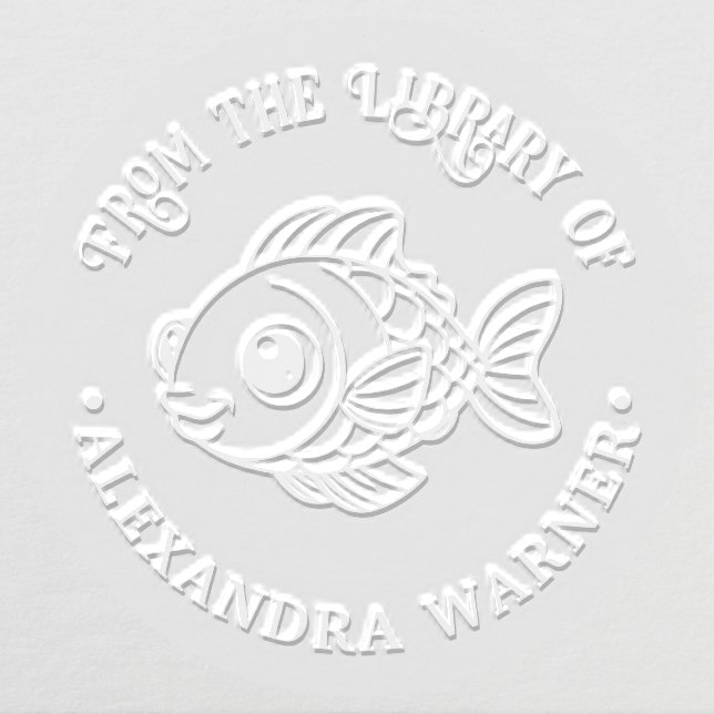 Cute Cartoonish Puffy Fish Library Book Name Embosser (Design)