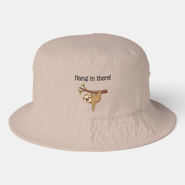 Cute Cartoonish Sloth Hanging From Branch #1 Bucket Hat (Front)