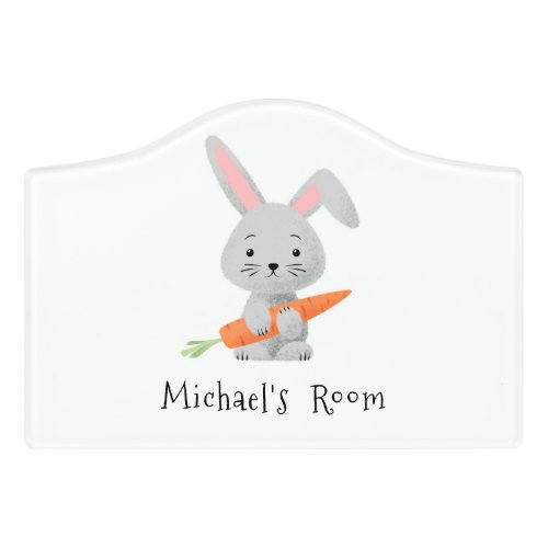 Cute Cartoony Fluffy Bunny Carrot Door Sign