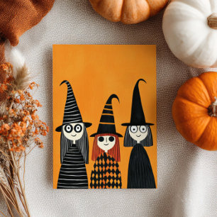 Cute Cartoony Witches with Name Happy Halloween Card