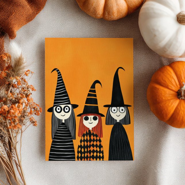 Cute Cartoony Witches with Name Happy Halloween Card (Creator Uploaded)