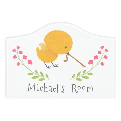 Cute Cartoony Yellow Fluffy Chick Door Sign