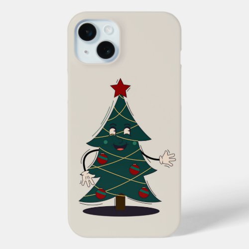 Cute case with retro Christmas tree in groovy styl