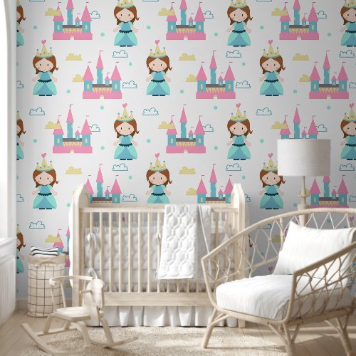 Cute Castle Princess Girl Nursery Wallpaper