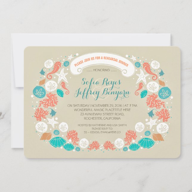 Cute casual beach rehearsal dinner invitations (Front)