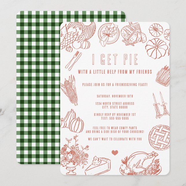 Cute Casual Friendsgiving Dinner Celebration Invitation (Front/Back)