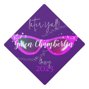 Cute Casual "later Y'all" Purple Pink Graduation Graduation Cap Topper
