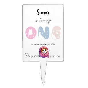 Cute Cat 1st Birthday Cake Pick