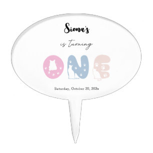 Cute Cat 1st Birthday Cake Pick