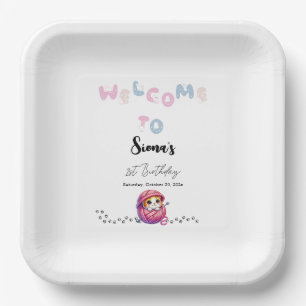 Cute Cat 1st Birthday Party Paper Plates