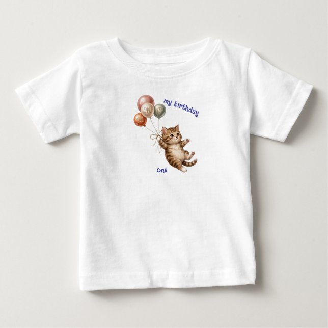 Cute Cat 1st Birthday T-Shirt (Front)