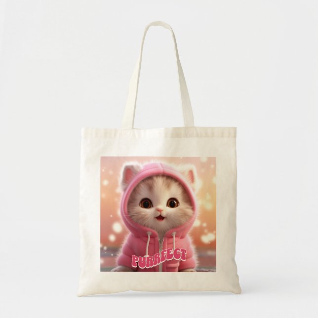 Cute Cat 2 Photos Purrfect Cat Mom Tote Bag (Front)
