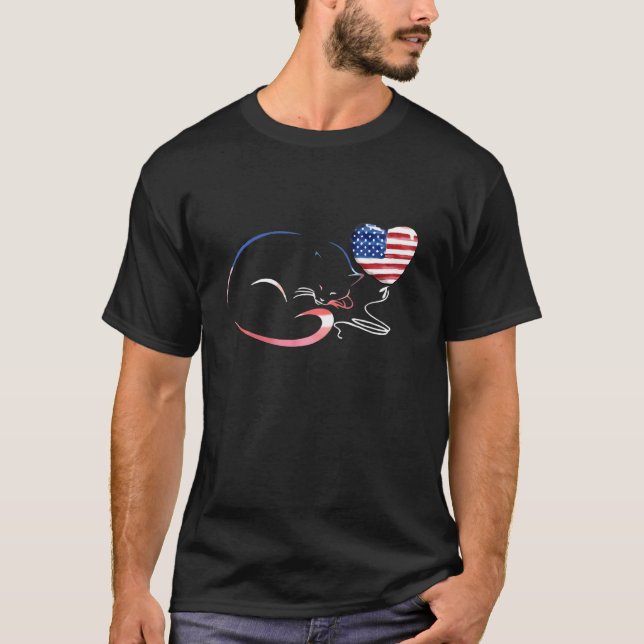 Cute Cat 4th Of July Balloons American Flag  1 T-Shirt (Front)