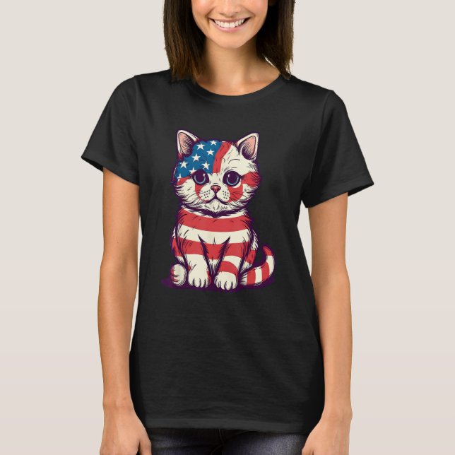 Cute Cat 4th Of July Hat Patriotic American Flag P T-Shirt (Front)
