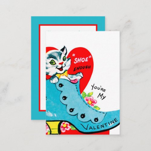 cute cat add message retro vintage Valentine  Note Card