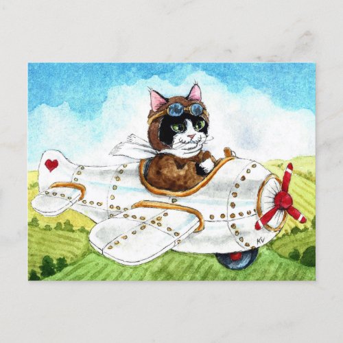 Cute cat airplane travel Bon Voyage postcard