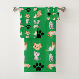 Cute cat all over print bath towel set