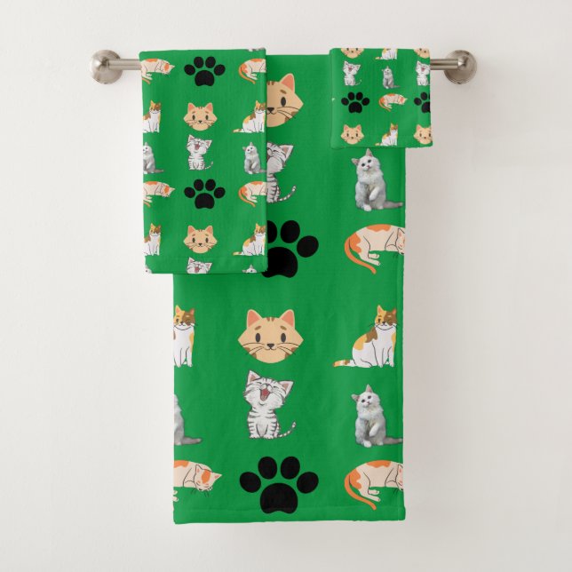 Cute cat all over print bath towel set (Insitu)